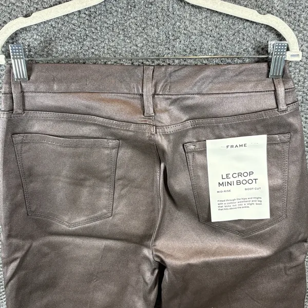 Frame Le Crop Mini Boot Jeans 32 Flare Metallic Coated Preppy Chic Mahogany‎ - Image 5