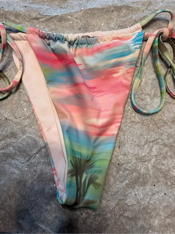Frankies Bikinis bikini bottom tropical watercolor print with tie sides medium - Image 2