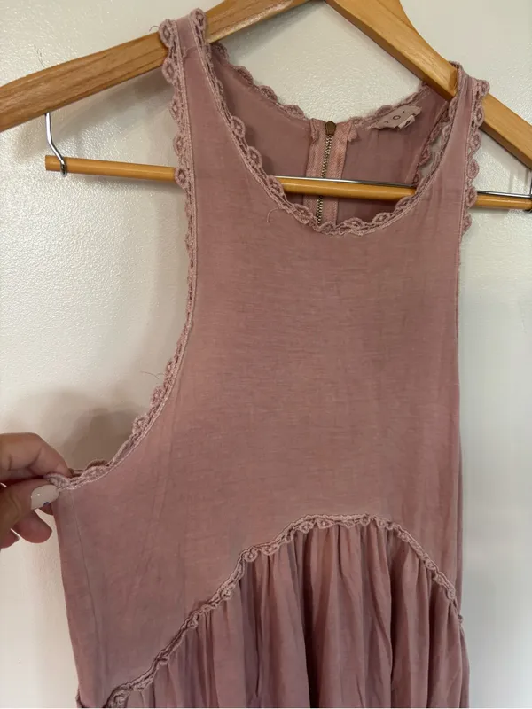 POL Crochet Lace Trim Babydoll Tunic Tank Top Mini Dress Boho - Image 2