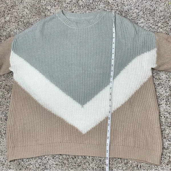 Unbranded Tan Grey White Colorblock Long Sleeve Crewneck Knit Sweater - Image 7