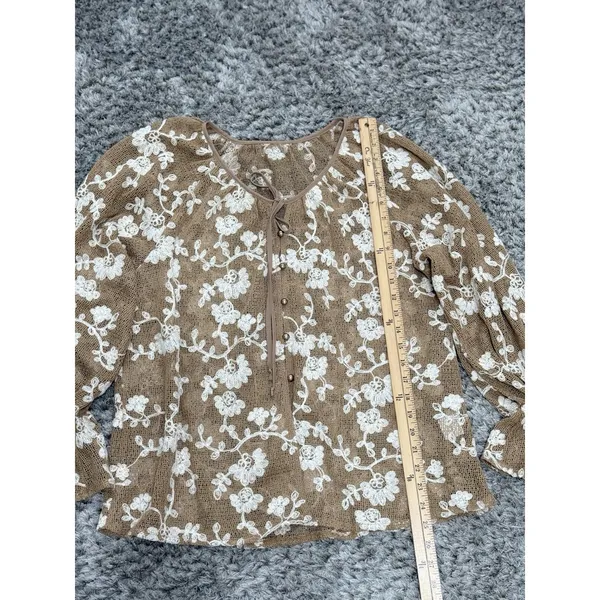 Y2k Sheer Mesh Floral Blouse Long Sleeve Embroidered Women XL Floral Cottagecore - Image 6