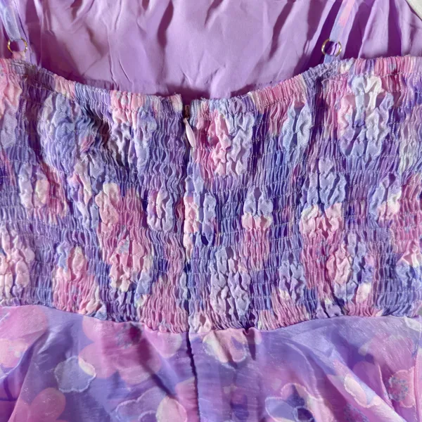 434 | Hello Molly Purple Floral Organza Fit & Flare Midi Dress Women‎ Small Prom - Image 6