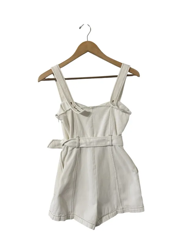 INTERMIX Stefanía Belted White Twill Denim Jean Romper - Image 4