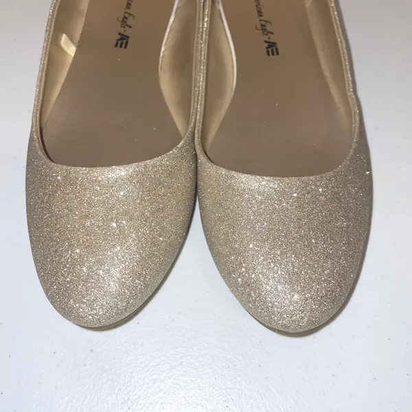 American Eagle Womens Champagne Gold Glitter Ballet Flats Round Toe Size 9 - Image 4