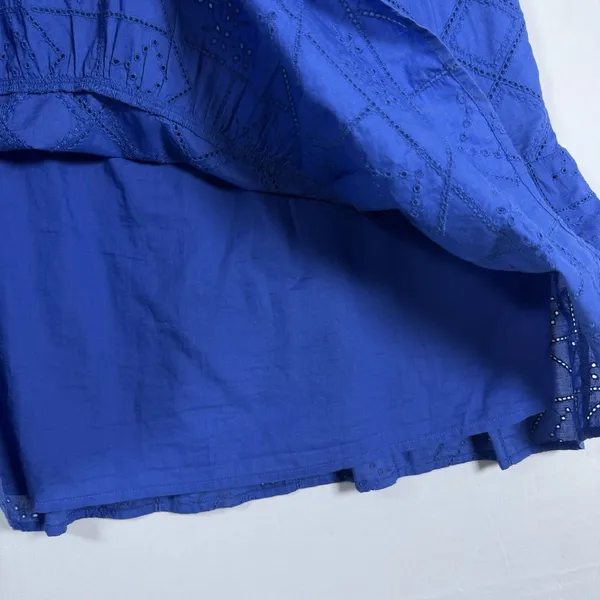 J Jill Size-S‎ Eyelet Tiered Dress Royal Blue Cotton Amalfi Coastal Boho - Image 10