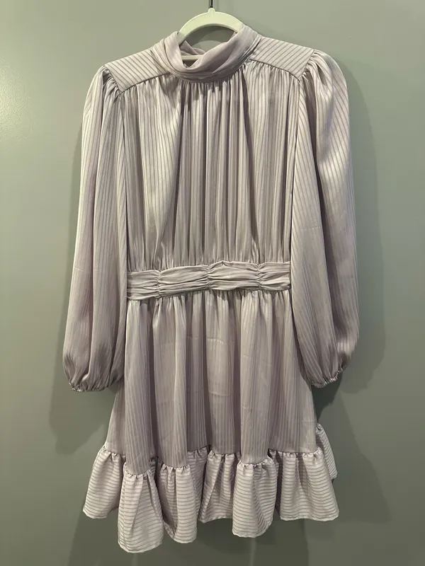 Entro High Neck Bow Back Long Sleeve Ruffle Hem Dress - Image 2