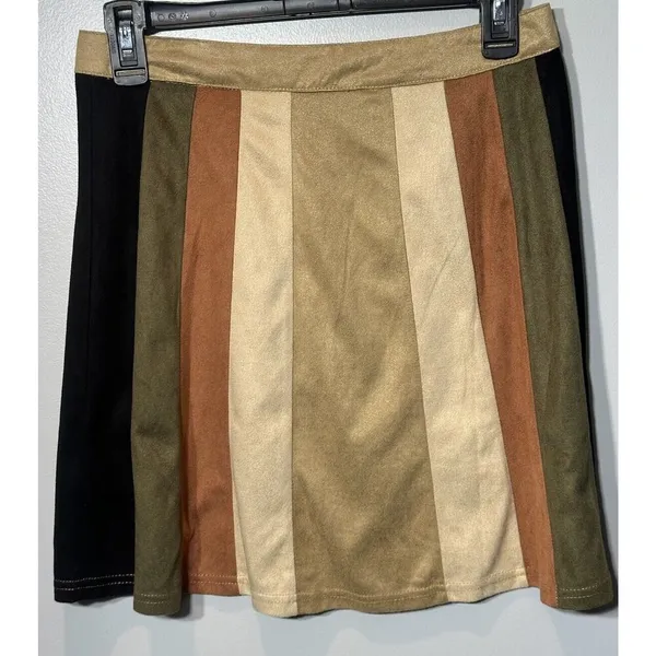 ANDREE By Unit Skirt Earth Tone Stripe Snap Front A-Line Medium Festival Boho - Image 2