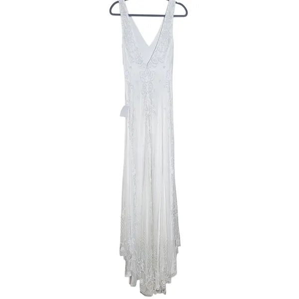 Lulus White Mermaid Beaded Wedding Dress NWT Size Small Sequined Wedding Gown - Image 4