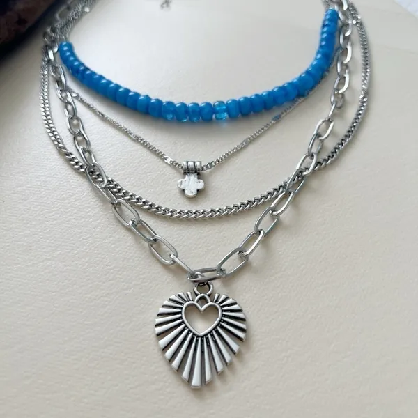 Free People Bohemian Layered Sun Heart necklace Beaded Womens Jewelry - Image 4