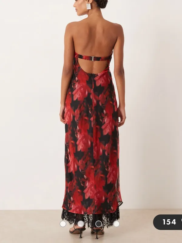For Love and Lemons Dark Romance Strapless Floral Lace-Hem Maxi Dress - Image 4