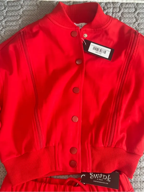 SWANK Red Cropped Jacket & Jogger Sweatpants Set - Image 5