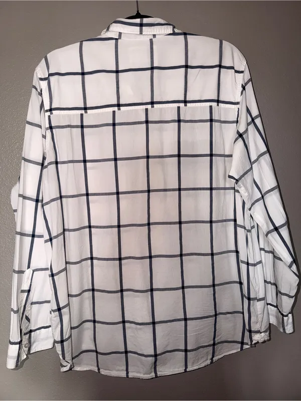 Abercrombie & Fitch White Button-Down Shirt with Black Windowpane Plaid - Image 3