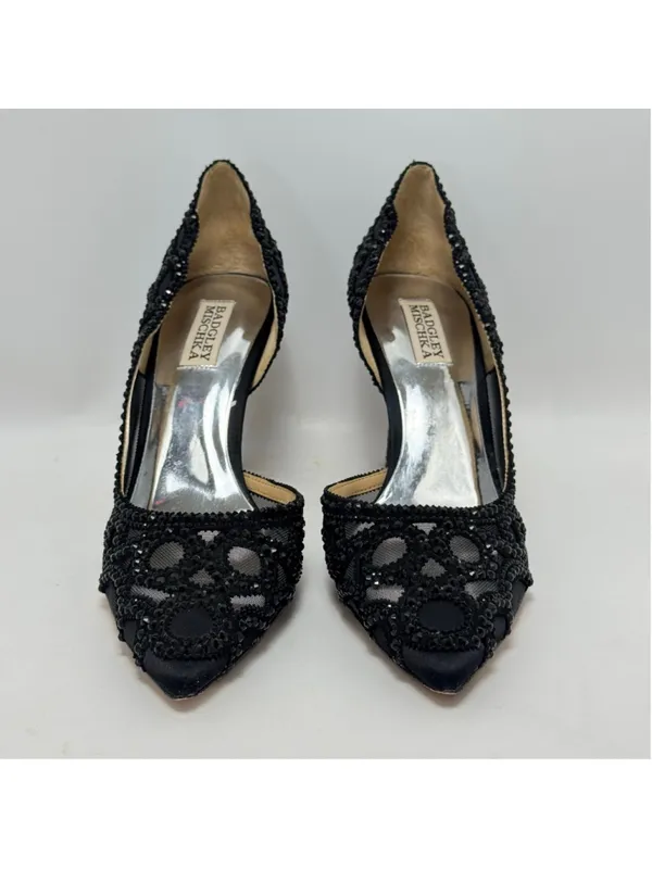 Badgley Mischka Ginny D’Orsay Black Embellished Mesh Pointed Toe Heels Size 9 - Image 12