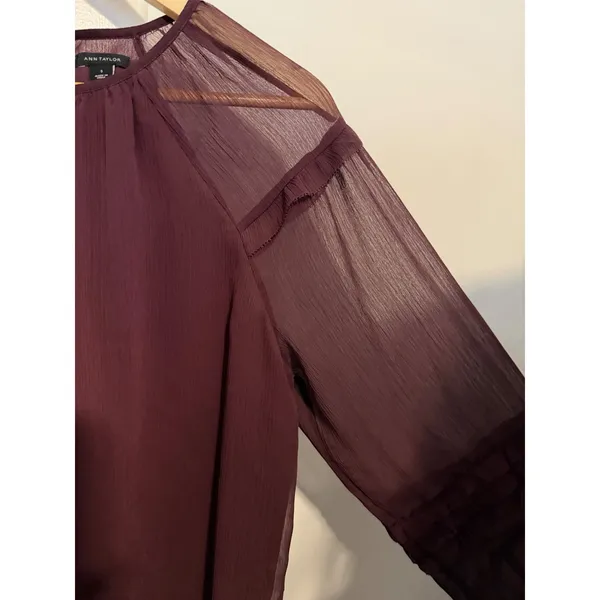 Ann Taylor Purple Crinkle Chiffon Ruffle Long Sleeve Blouse Size L - Image 11