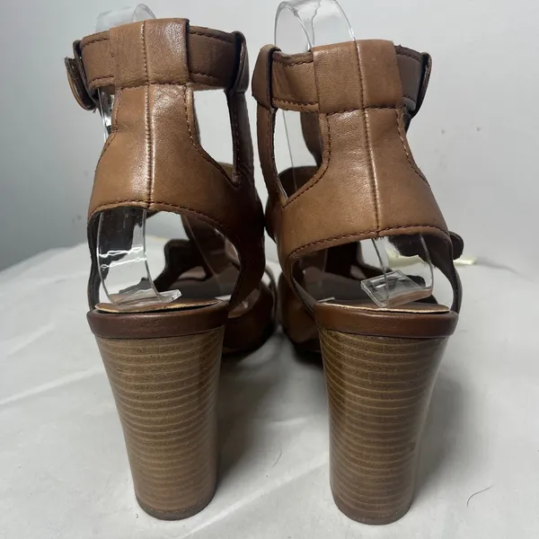 Aldo Strappy Gladiator Stacked Block Heel Leather Sandals Cognac Sz 9 - Image 4