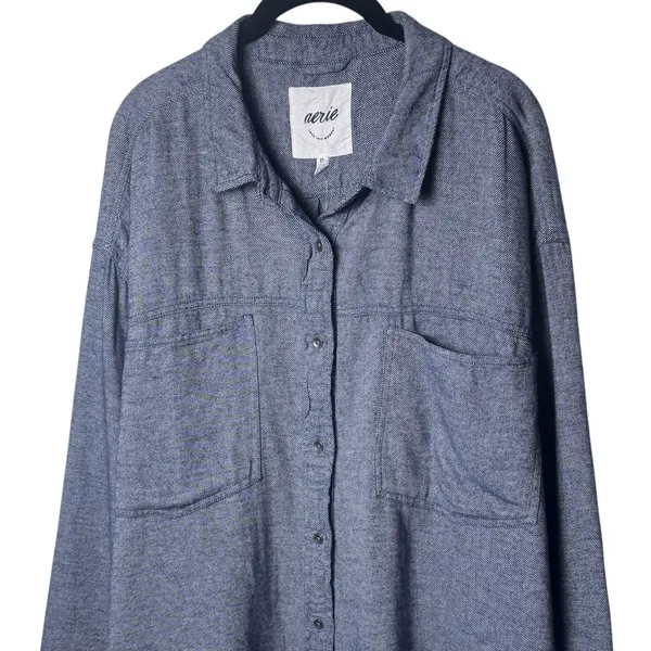 NEW Aerie Anytime Fave Twill Button‎ Down Flannel Blue Capsule Outdoors XXL - Image 3