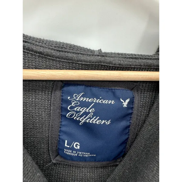 Y2K‎ American Eagle Gray Thermal Pullover Sweater Hooded Shawl Neck Women Large - Image 7