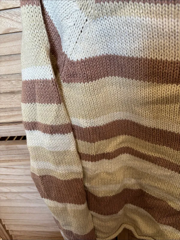 St. John's Bay Cream and Brown Striped Boatneck Sweater XL - Image 3