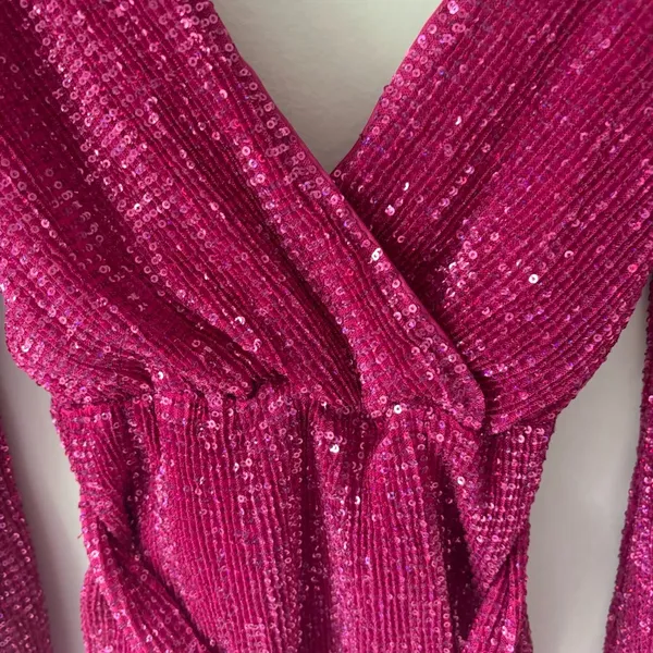 Hello Molly Static Memory Pink Sequin Dress Mini Long Sleeve Sparkle Party - Image 8