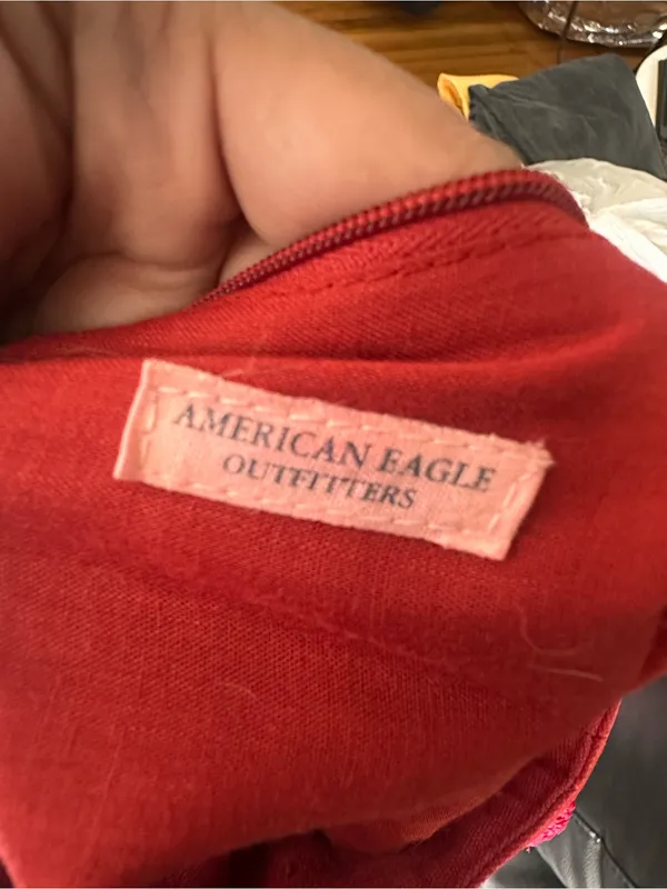 American Eagle Red Raffia Straw Tote Bag Woven Beach Summer Boho Handbag - Image 6
