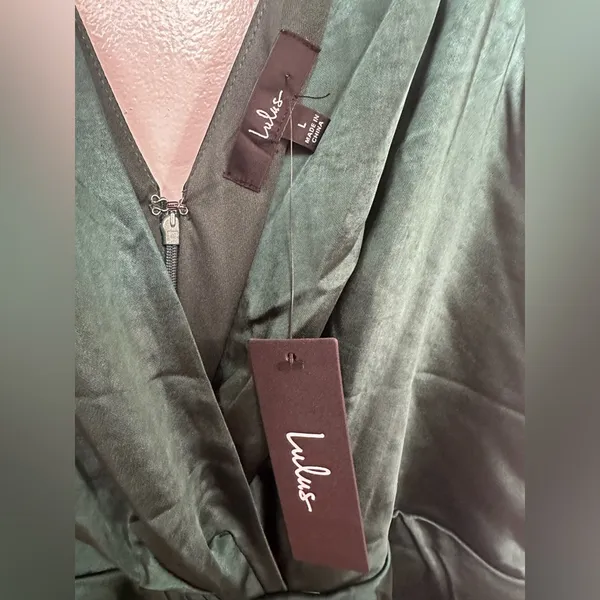 Elegant Green Satin Dress Size L - Image 4