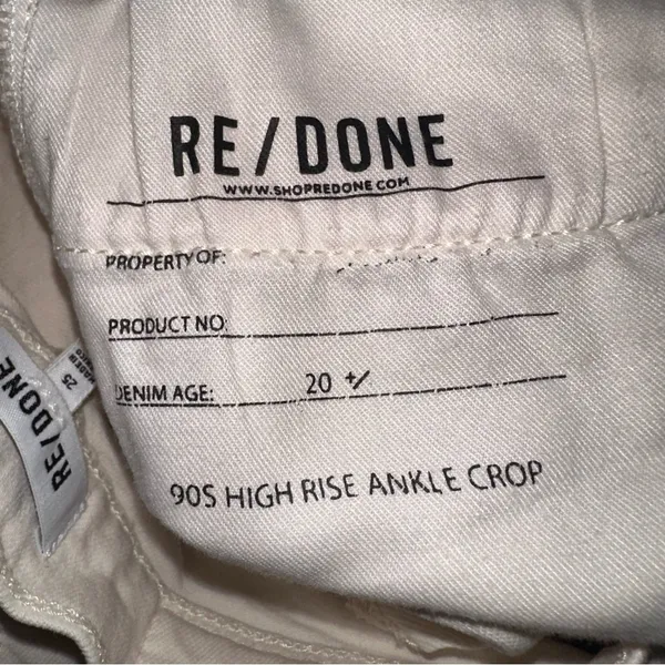 RE/DONE • 90s High Rise Ankle Crop Jeans Vintage White Denim Sz 25 - Image 8