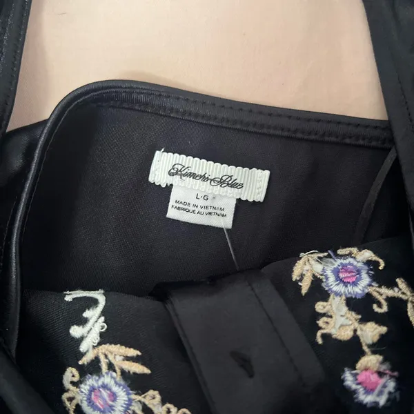 Kimchi Blue Black Satin Halter Top with Embroidered Florals - Image 2