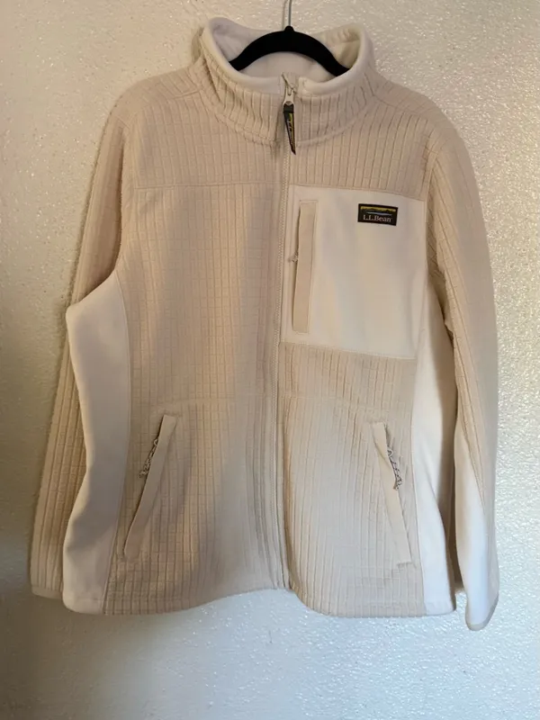 L.L. Bean Mountain Classic Windproof cream Fleece full zip up Jacket size XL - Image 6