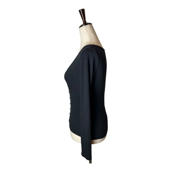 Aritzia Wilfred Sweater‎ Women XXS Black Pearl Button Ribbed Knit Top Whimsigoth - Image 8