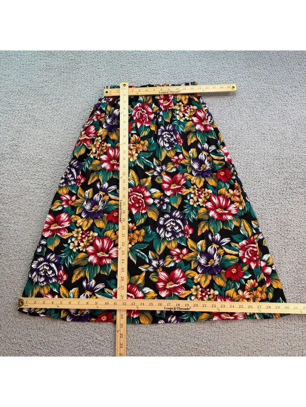 Vintage 90s SG Harper Floral Midi Skirt Womens M Black Rayon Cottagecore Grunge - Image 3