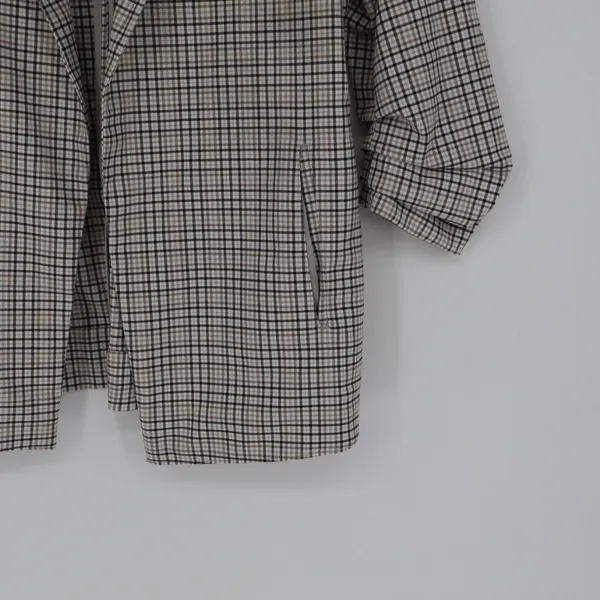 Rachel Zoe Blazer Women's Medium Grey White Open Ruched Sleeve Plaid Classic - Image 7