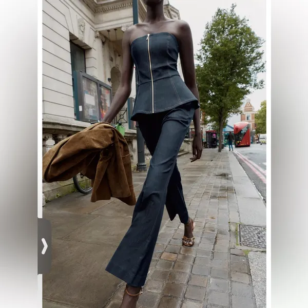 Zara NWT blue denim jeans style dark denim pants - Image 5