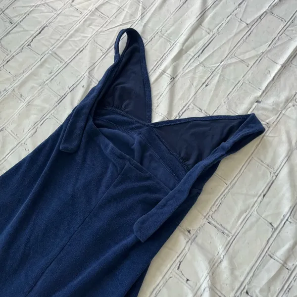 Venus Lingerie Mini Slip Dress Deep Navy Blue V-Neck M 90s Y2K Spaghetti Strap - Image 11