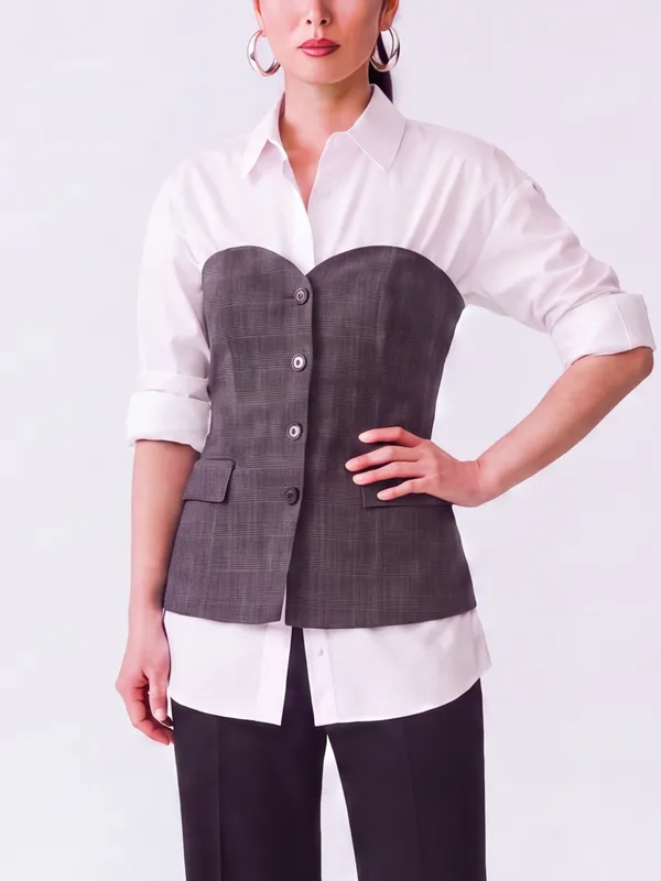 Zara Gray Plaid Strapless Bustier Top corset waistcoat office siren tailored - Image 2