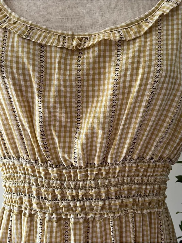 Max Studio Light Yellow tan Gingham Smocked Maxi Dress - Image 2