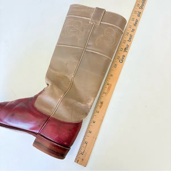 Justin Boots Tan Red Leather Western Cowgirl Knee High Pull On Womens Size 5.5 B - Image 12