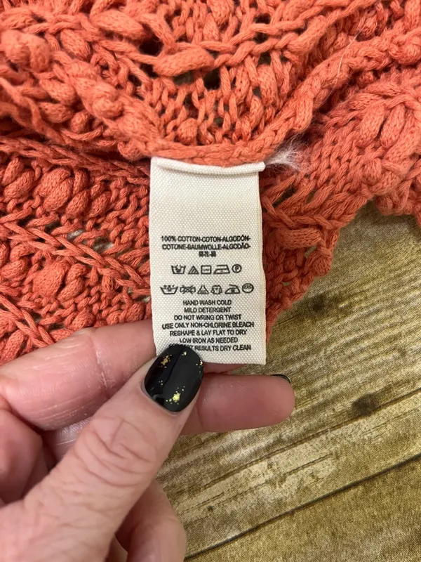 Free People Coral Open-Knit V-Neck Sweater size Small - Image 4