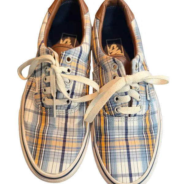 Vans Womens Size 8.5 Era 59 Plaid Skate Shoes Blue‎ Yellow Canvas Sneakers Retro - Image 3