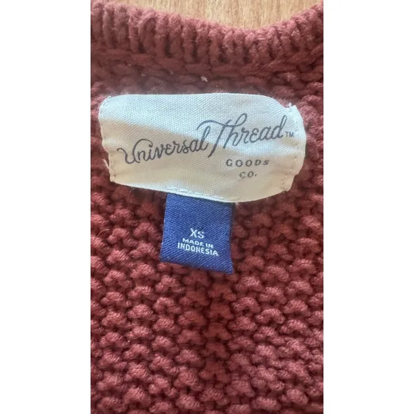Universal Thread Womens‎ XS Rust Orange Ruffle Cable Knit Open Front Cardigan - Image 2