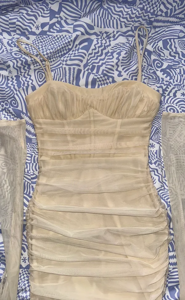 Dukine Ruched Mini Dress Cream - Image 5