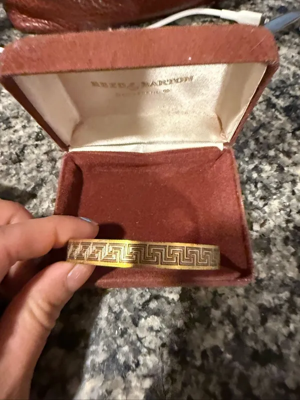 Reed & Barton Damascene Greek key gold silver cuff bracelet - Image 7