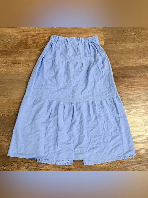 Midnight sky Light Blue Tiered Maxi Skirt with Front Buttons - Image 4