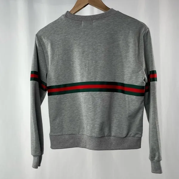 Showpo. Crew Neck Cropped‎ Stripe Pullover in Grey Size 4 - Image 2