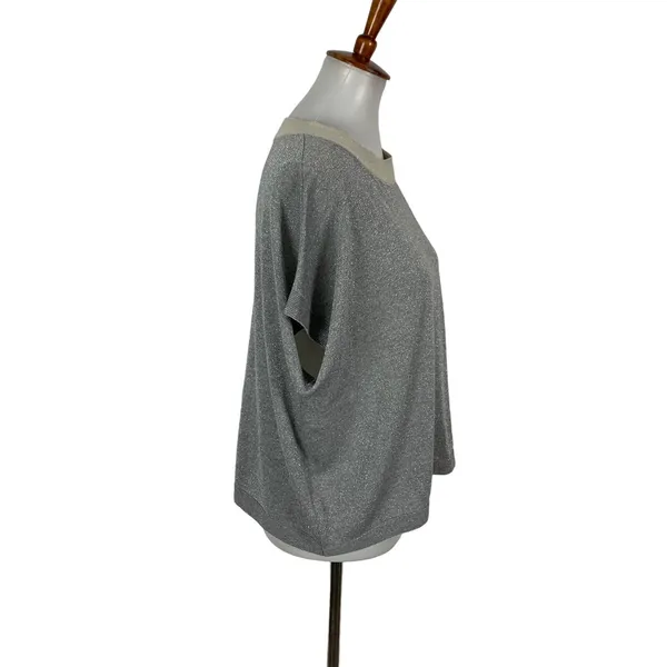 Anthropologie Numph Knit Top Small Gray Sleeveless Shimmer Minimalist Chic - Image 3
