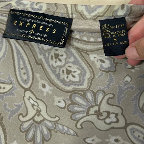 Vintage Compagnie Internationale Express Paisley Midi‎ Skirt Taupe Gray Size M - Image 4