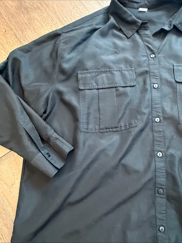 Old Navy Black Button-Front Oversized Long Sleeve Shirt XL - C10-034 - Image 6