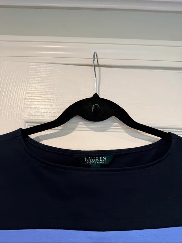 NWOT LRL Lauren Ralph Lauren Size S Blue Colorblock Boat Neck Cuffed Sleeve Top - Image 4