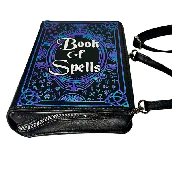 Spirit Halloween Book of Spells Adjustable Crossbody Bag Purple & Black Zip Top - Image 5