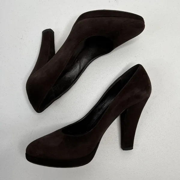 Michael Kors Collection Size 7 Pumps Heels Brown Suede Platform Designer Italy - Image 4