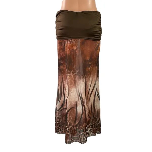 Shein Brown Leopard Print Beaded Fringe Sheer Beach Swim Maxi Coverup Skirt Sz L - Image 3